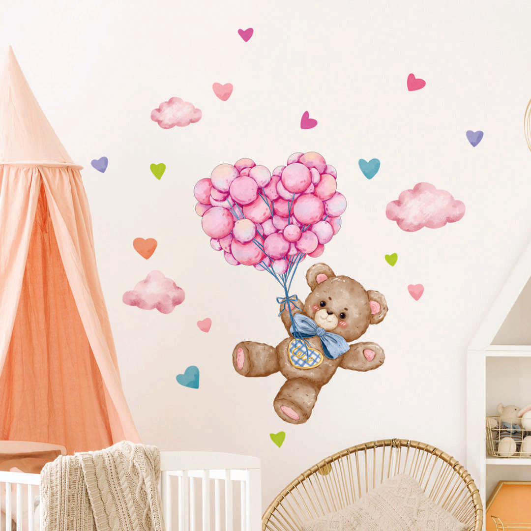 Adesivo de Parede Urso com balões Quarto do Bebê